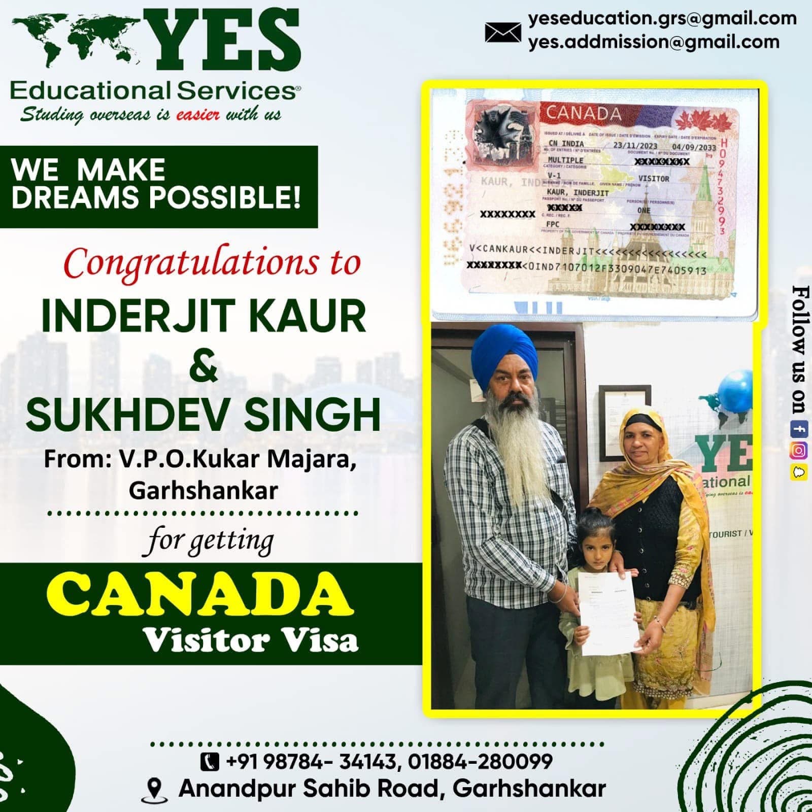 Visa success celebration at Yes Educational Services