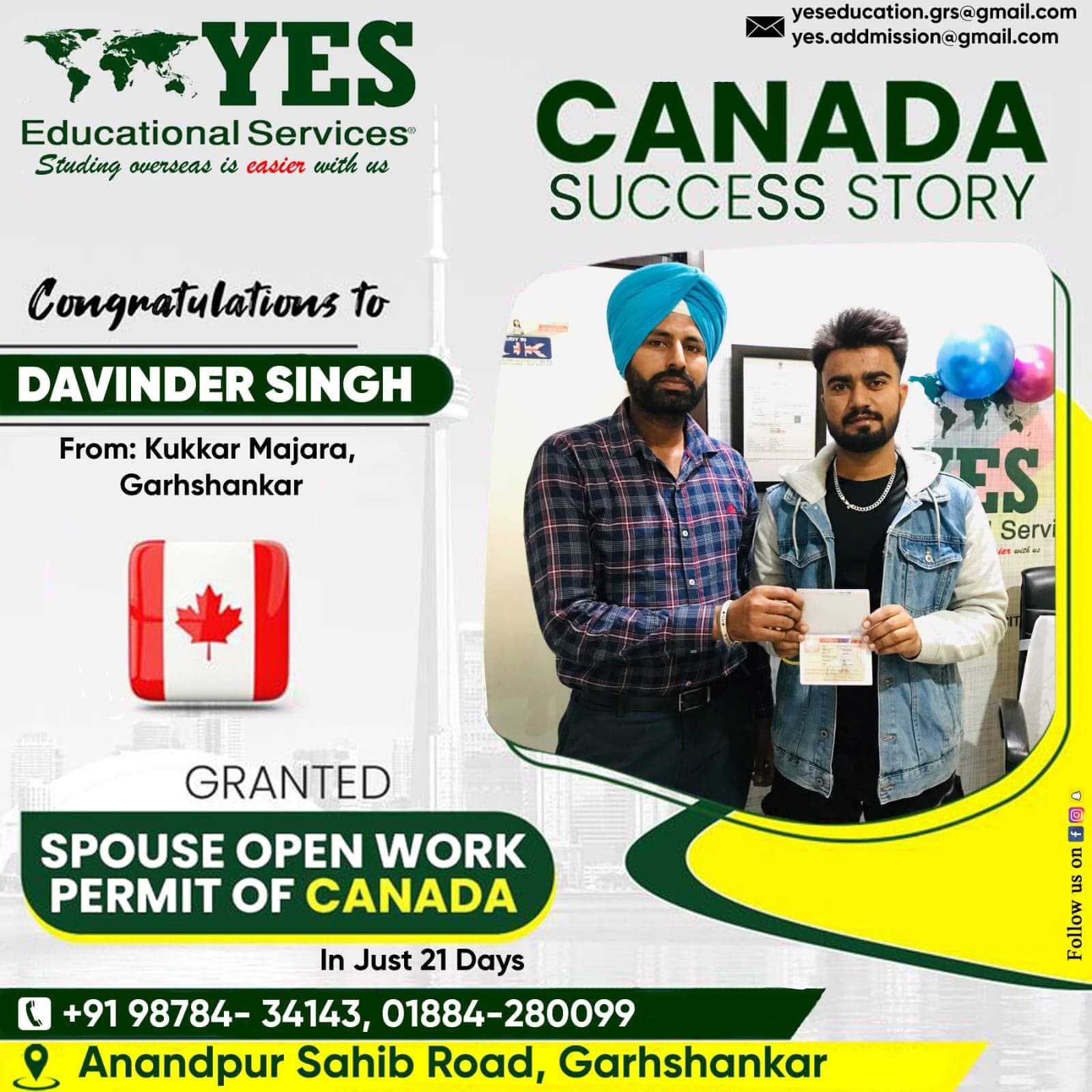 Visa success celebration at Yes Educational Services