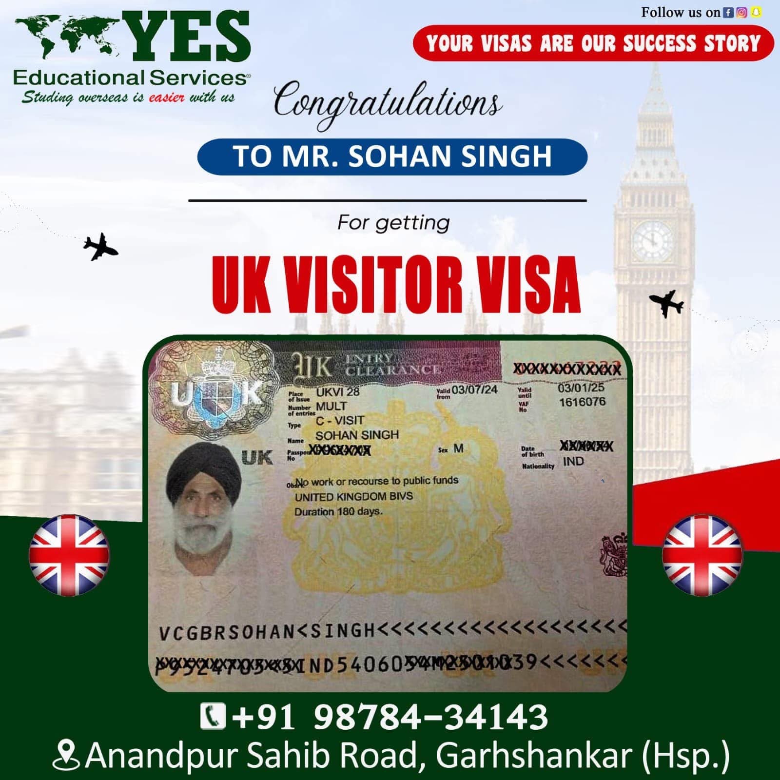 Visa success celebration at Yes Educational Services