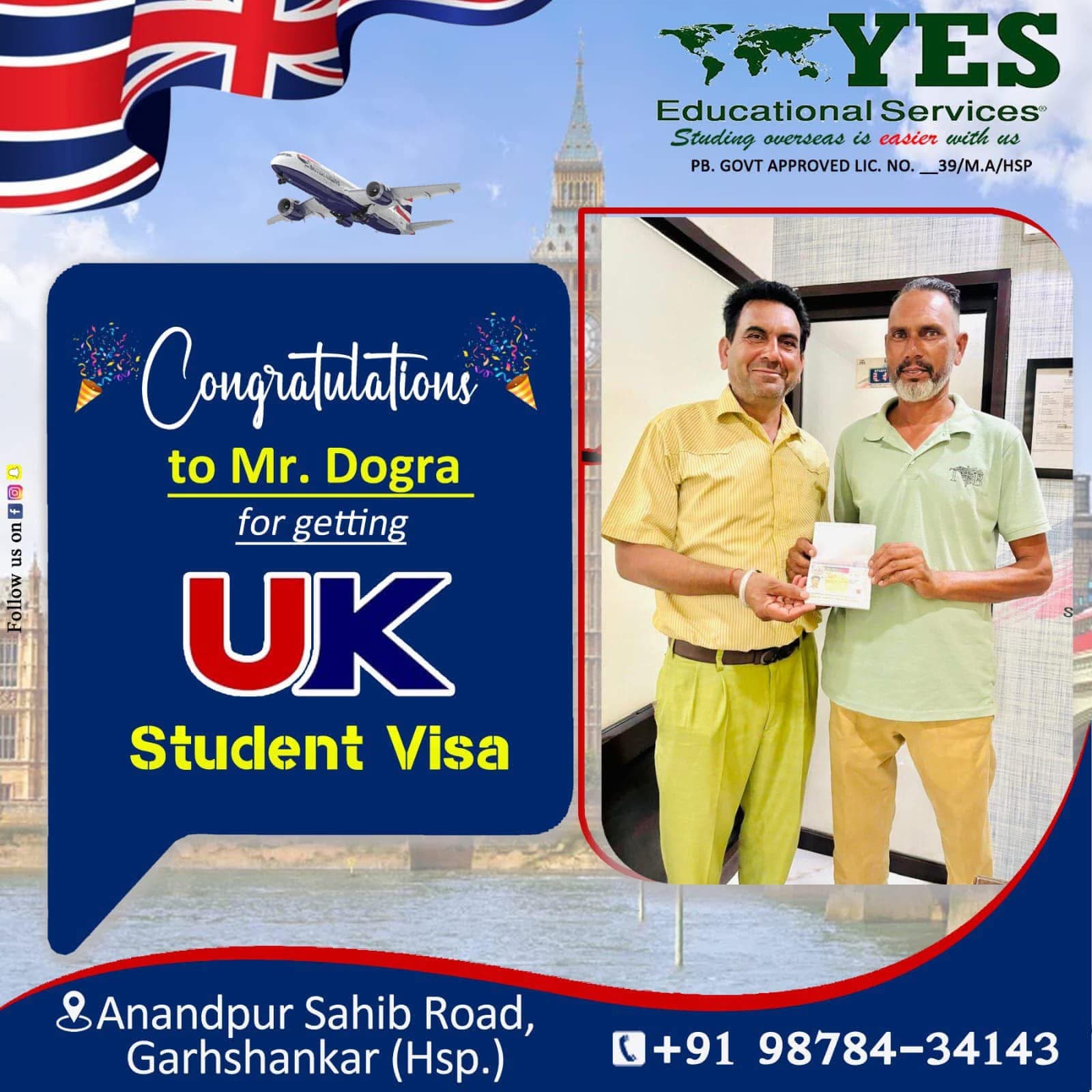 Visa success celebration at Yes Educational Services