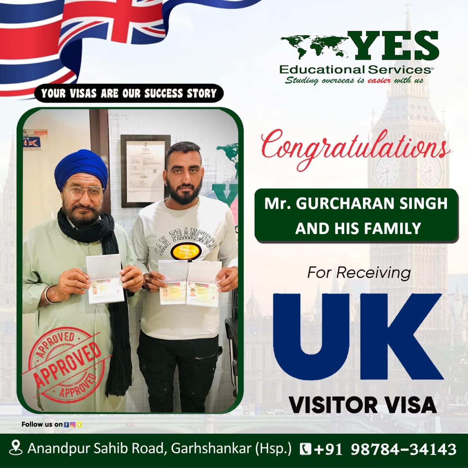 Visa success celebration at Yes Educational Services